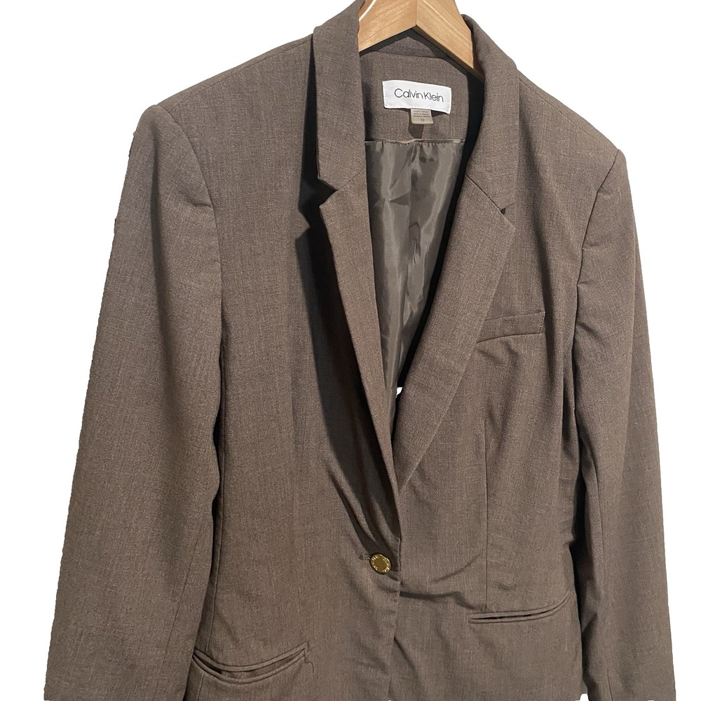 Calvin Klein Women's Brown One Button Closure Padded Blazer Size 12 - Picture 5 of 12